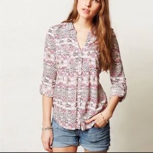 Maeve Pink and Gray Button Down Shirt